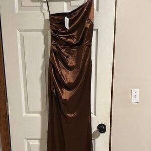 Elegant Brown Satin Dress